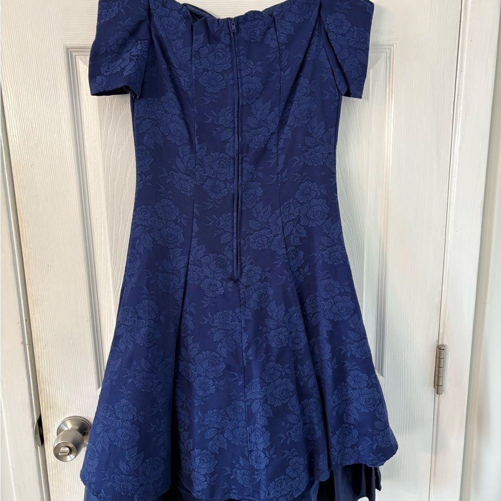 Y2k vintage Notorious Blue Floral Jacquard Cocktail Dress Size 5 Bow - Picture 7 of 12